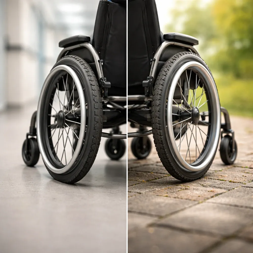 Wheelchair tyres comparison between solid and pneumatic options