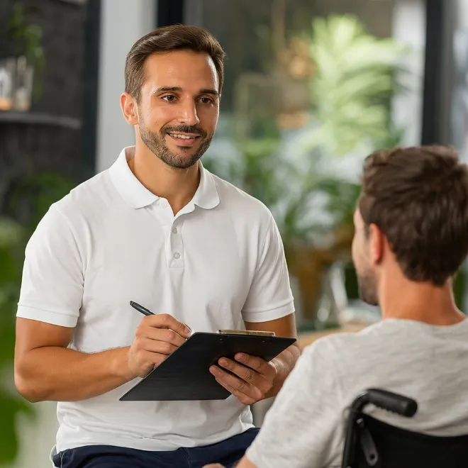 Occupational therapist completing a wheelchair assessment